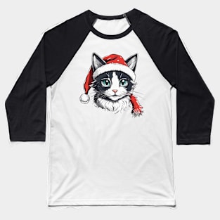 Cat in a Christmas hat Baseball T-Shirt